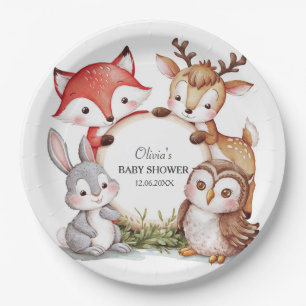 Woodland Animals Cute Baby Shower Paper Plate