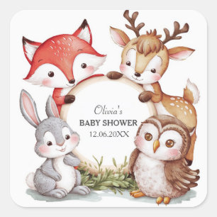 Woodland Animals Cute Baby Shower Square Sticker