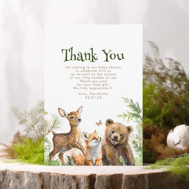 Woodland Animals Cute Baby Shower Thank You Card (Woodland Animals Thank You Cards)