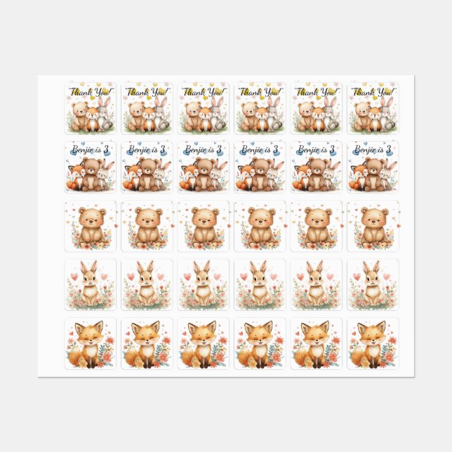 Woodland Animals Cute Bear Fox Bunny Kids Birthday (Sheet)