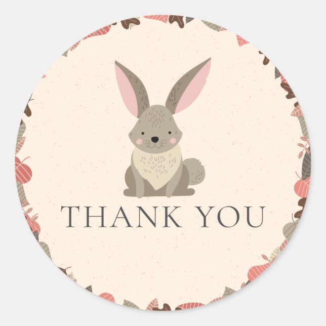 Woodland Animals  Cute Bunny Thank You Classic Round Sticker (Front)