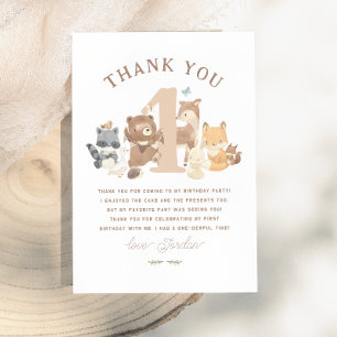 Woodland Animals Cute First Photo Birthday Party Thank You Card