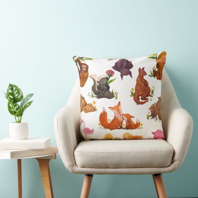 Woodland Animals - Cute Forest Creature Pattern Cushion (Chair)