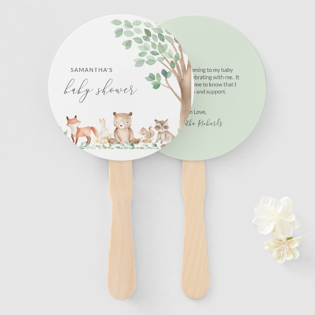 Woodland Animals Cute Gender Neutral Baby Shower Hand Fan (Front and Back)