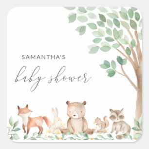 Woodland Animals Cute Gender Neutral Baby Shower Square Sticker