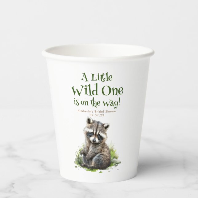 Woodland Animals Cute Racoon Baby Shower Paper Cups (Front)