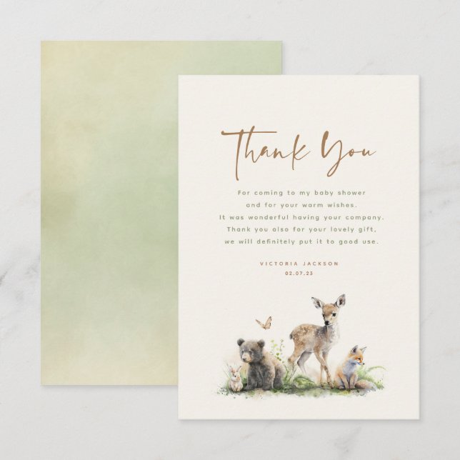 Woodland Animals Cute Thank You (Front/Back)