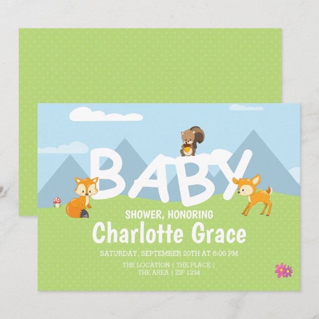 Woodland Animals Cute Unisex Baby Shower Invitation (Front/Back)