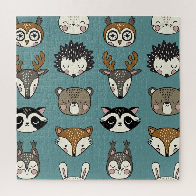 Woodland Animals Cute Vintage Pattern Jigsaw Puzzle (Vertical)
