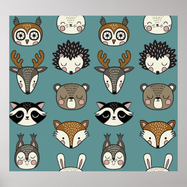 Woodland Animals Cute Vintage Pattern Poster (Front)