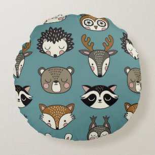 Woodland Animals Cute Vintage Pattern Round Cushion