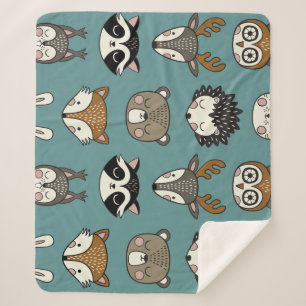 Woodland Animals Cute Vintage Pattern Sherpa Blanket