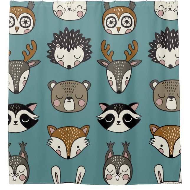 Woodland Animals Cute Vintage Pattern Shower Curtain (Front)