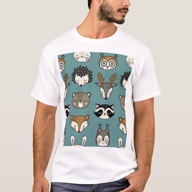 Woodland Animals Cute Vintage Pattern T-Shirt (Front)