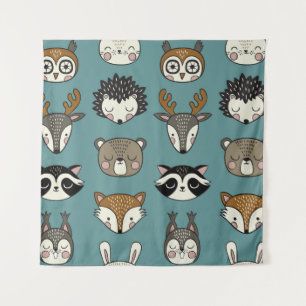 Woodland Animals Cute Vintage Pattern Tapestry