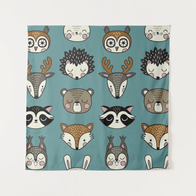Woodland Animals Cute Vintage Pattern Tapestry (Front)
