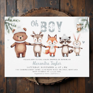 Woodland Animals Cute Winter Oh Boy Baby Shower Invitation