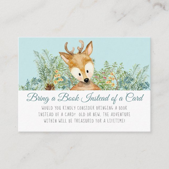 Woodland Animals Deer Baby Boy Bring a Book Enclosure Card (Front)