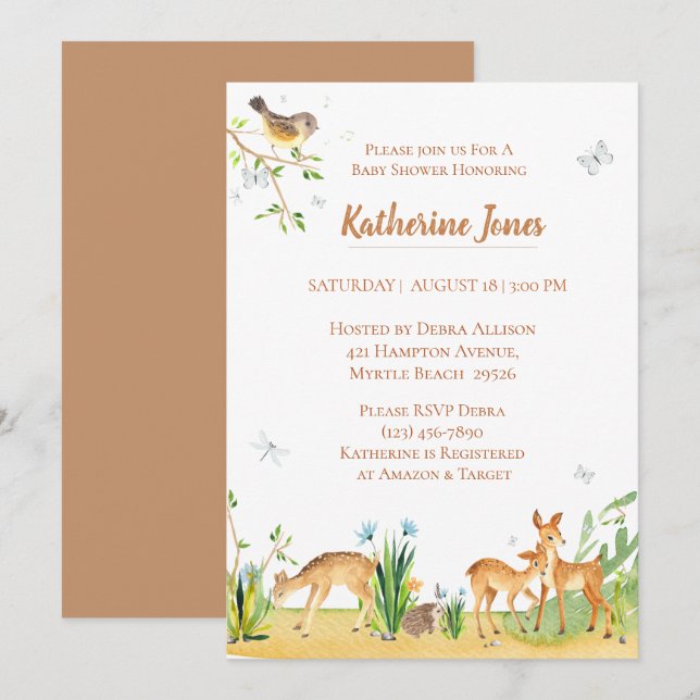 Woodland Animals Deer Baby Shower  Invitation (Front/Back)