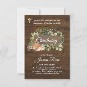 Woodland Animals Deer Christening Invite Baptism 