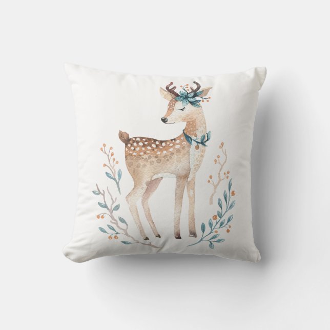 Woodland Animals Deer Decorative Pillow (Front)