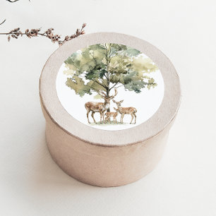 Woodland Animals   Deer family Baby Shower Favour Classic Round Sticker