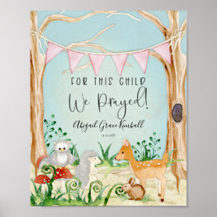Woodland Animals Deer Hedgehog Owl Baby Girl Poster