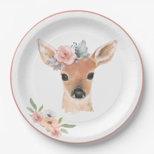 Woodland Animals Deer Watercolor Floral Paper Plate