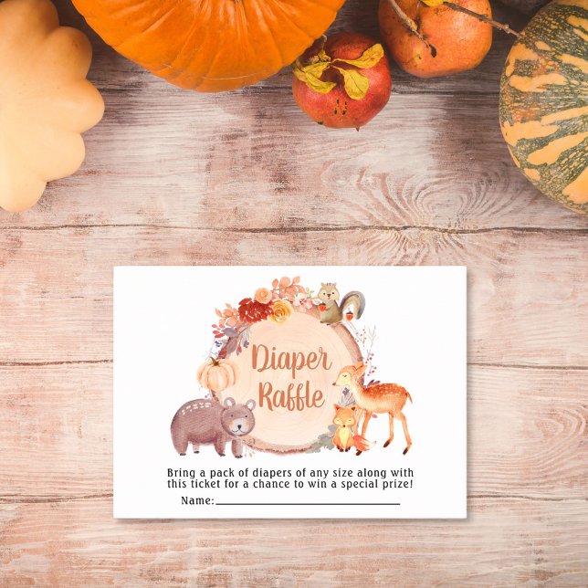 Woodland Animals Diaper Raffle Autumn Baby Shower Enclosure Card (Creator Uploaded)