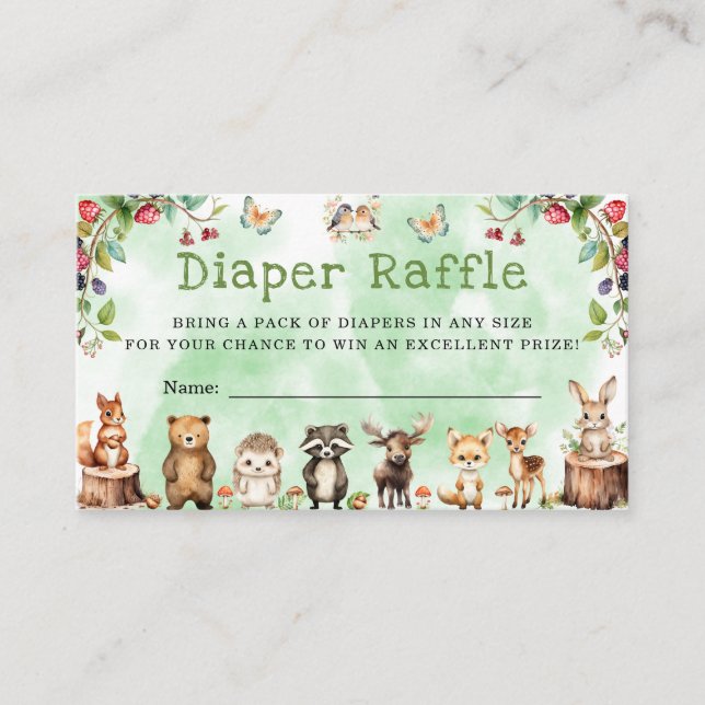 woodland animals Diaper Raffle Baby Shower Enclosure Card (Front)