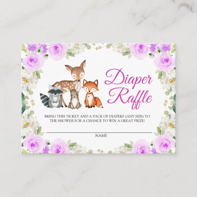 Woodland Animals Diaper Raffle Card (Front)