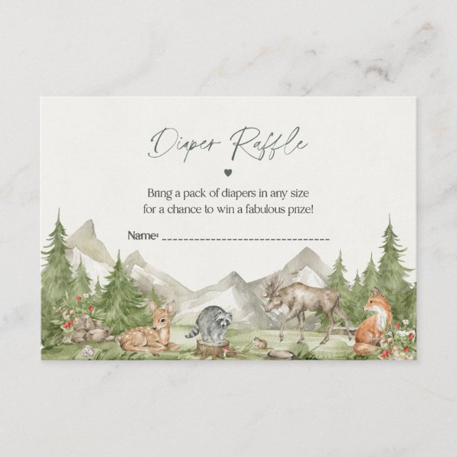 Woodland Animals diaper raffle invitation insert (Front)