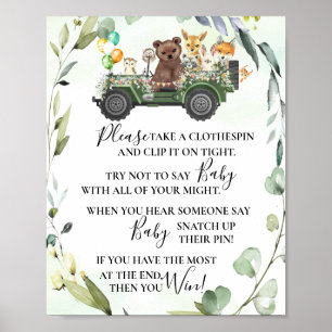Woodland Animals Don't Say Baby Shower Game Sign