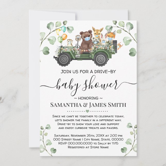 Woodland Animals Drive Through Baby Shower Invitation (Front)