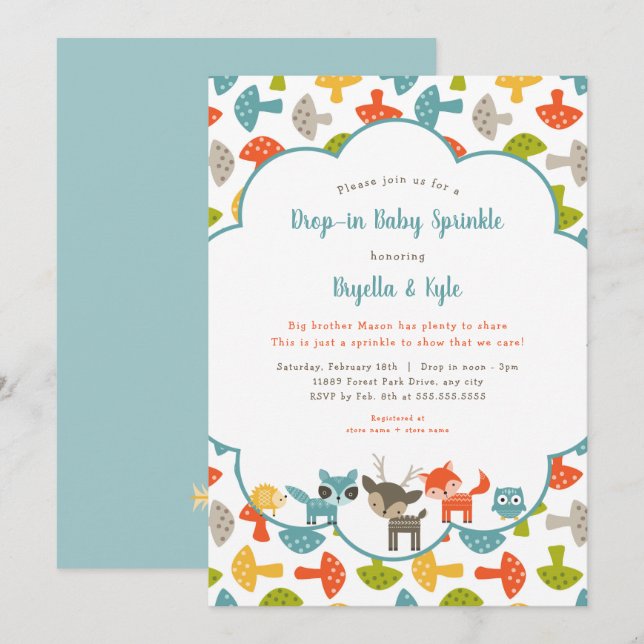 Woodland Animals Drop-in baby sprinkle Invitation (Front/Back)