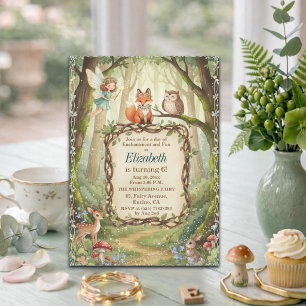Woodland Animals Fairy 6th Birthday Party Invitation