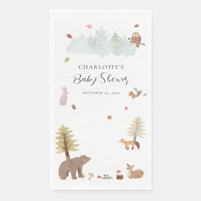 Woodland Animals Fall Baby Shower Napkin (Front)