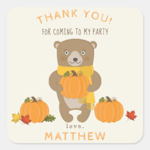 Woodland Animals Fall Birthday Square Sticker