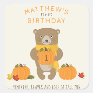 Woodland Animals Fall Birthday Square Sticker