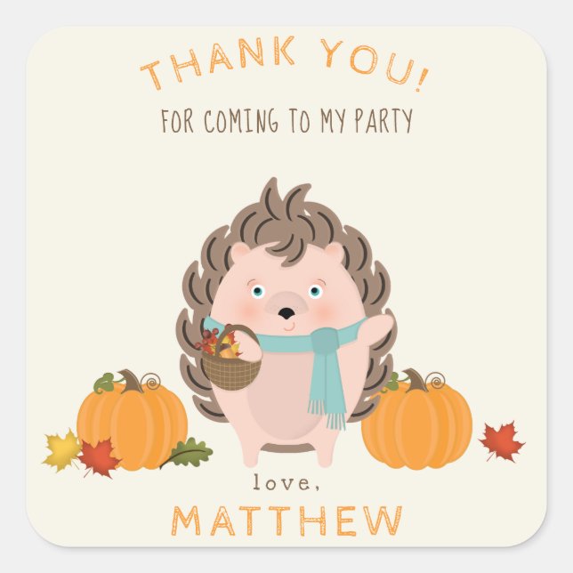 Woodland Animals Fall Birthday Square Sticker (Front)