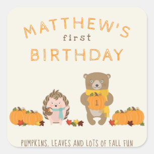 Woodland Animals Fall Birthday Square Sticker