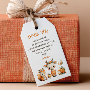 Woodland Animals Fall Kids' Birthday Thank You Gift Tags