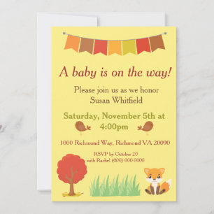 Woodland Animals Fall Themed Baby Shower Invitation