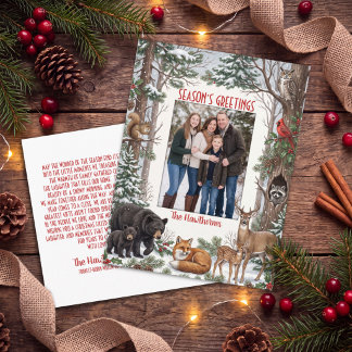 Woodland Animals Family Photo Season’s Greetings Holiday Postcard