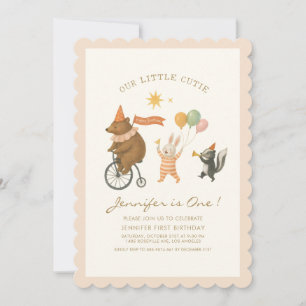 Woodland Animals First Birthday Invitation 