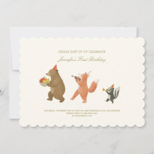 Woodland Animals First Birthday Invitation