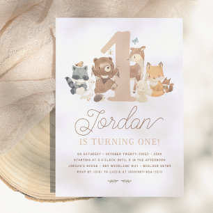 Woodland Animals First Birthday Party Invitation