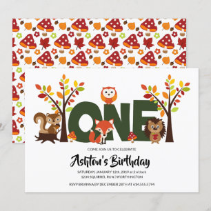 Woodland Animal's First Birthday Party Invitation