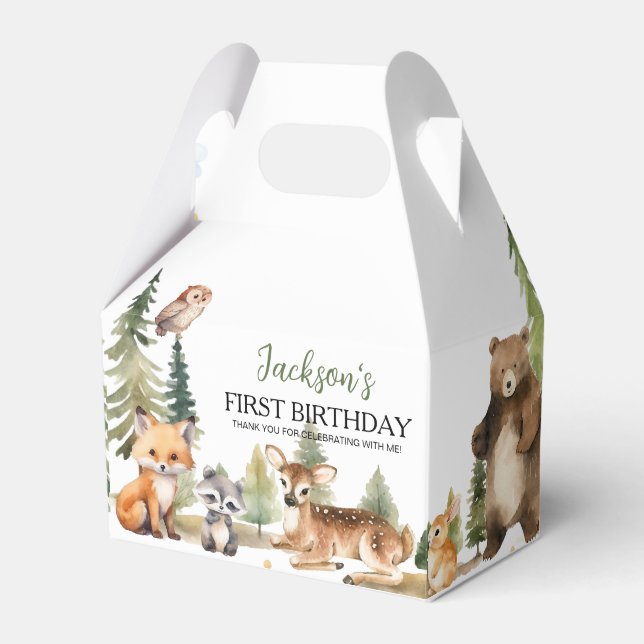 Woodland Animals First Birthday Thank You  Favour Box (Front Side)