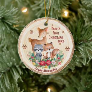 Woodland Animals First Christmas Personalised  Ceramic Tree Decoration